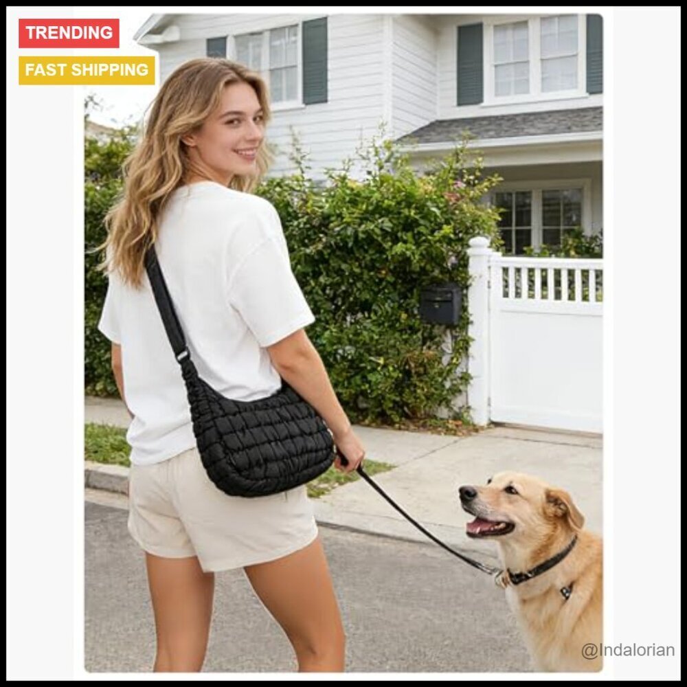 Quilted Puffy Hobo Crossbody Bag Adjustable Strap Chic Fluffy Shoulder Handbag - Picture 2 of 7
